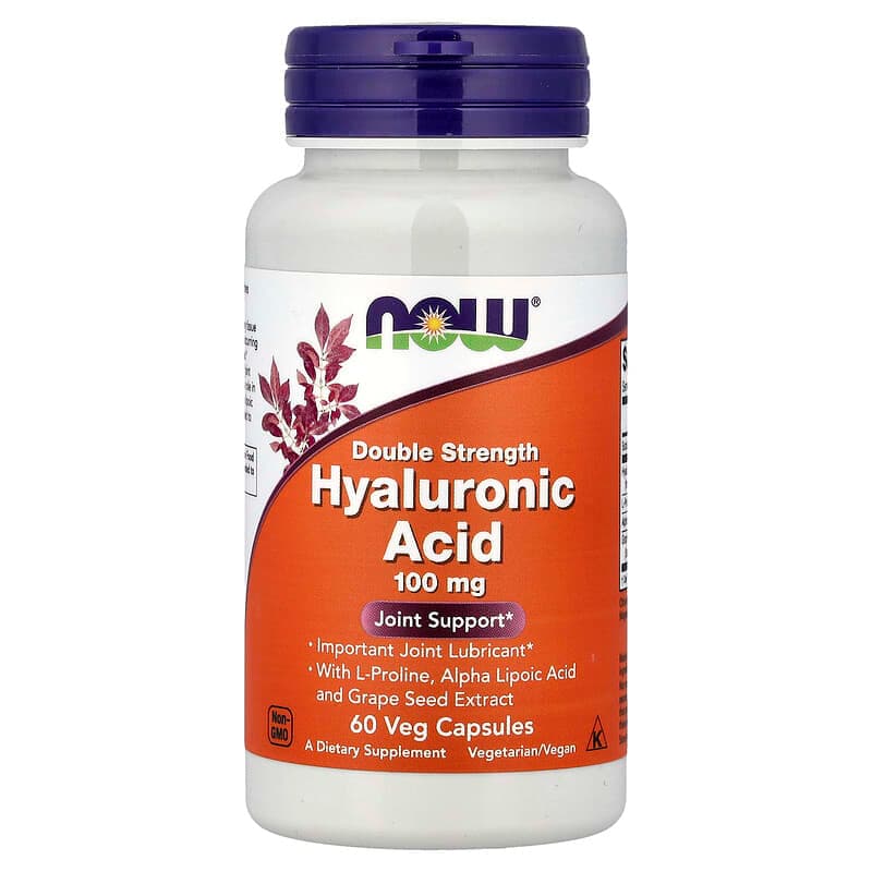 NOW Foods, Ácido hialurónico con L-prolina, ácido alfa-lipoico y extracto de semilla de uva, 100 mg, 60 cápsulas vegetales