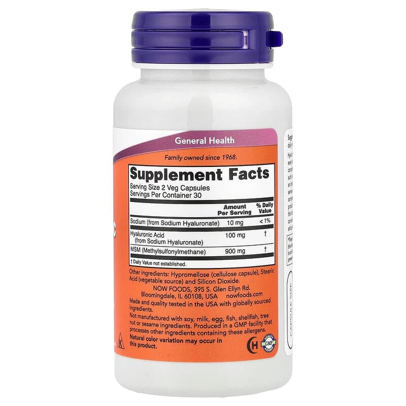 NOW Foods, Ácido hialurónico con MSM, 60 cápsulas vegetales – NOW Foods – imagen 2