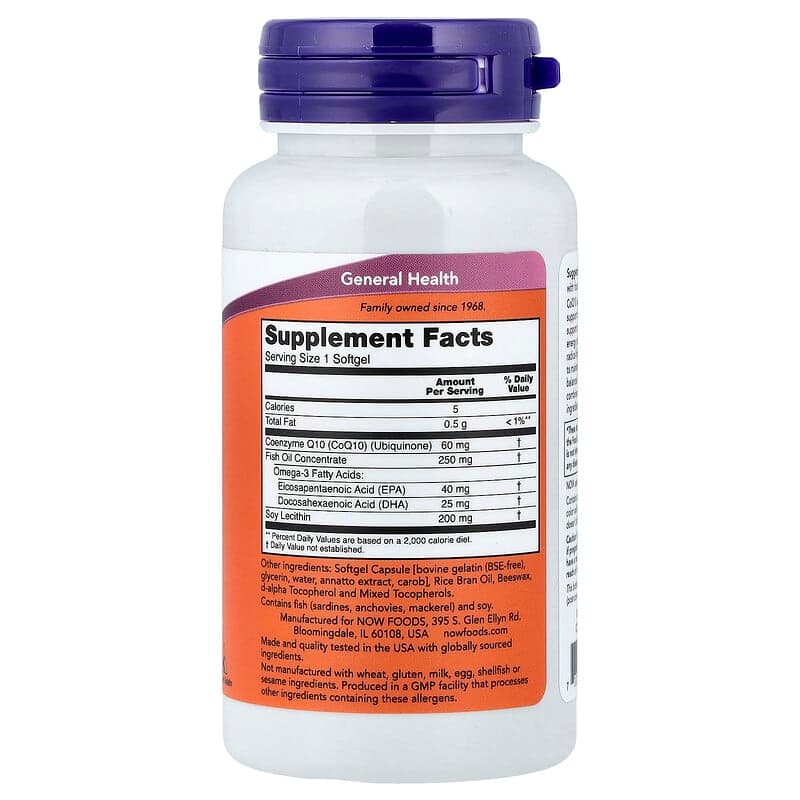 NOW Foods, CoQ10 y aceite de pescado, 60 cápsulas blandas – NOW Foods – imagen 2