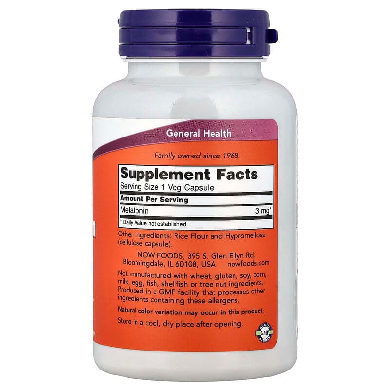 NOW Foods, Melatonina, 3 mg, 180 cápsulas vegetales – NOW Foods – imagen 2