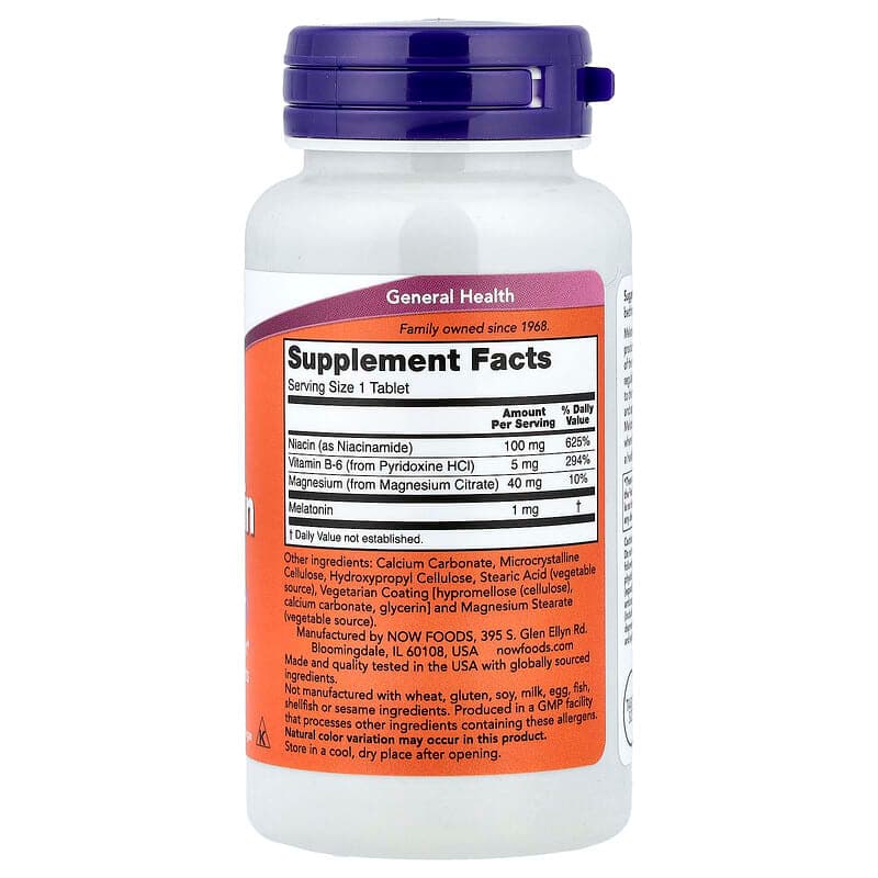 NOW Foods, Melatonina, 1 mg, 100 tabletas – NOW Foods – imagen 2