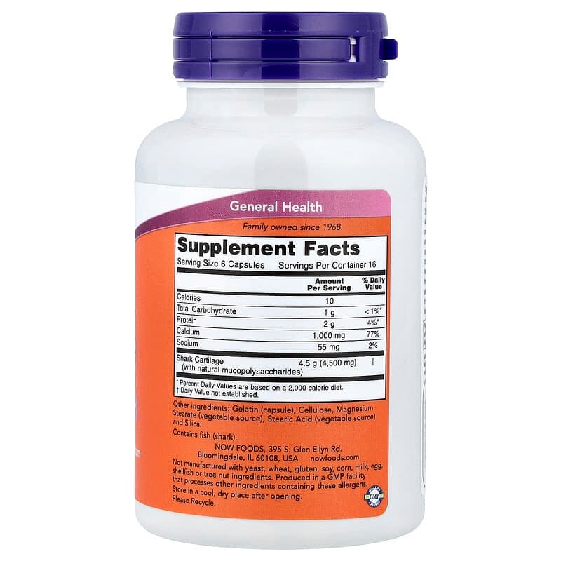 NOW Foods, Cartílago de tiburón, 100 cápsulas – NOW Foods – imagen 2