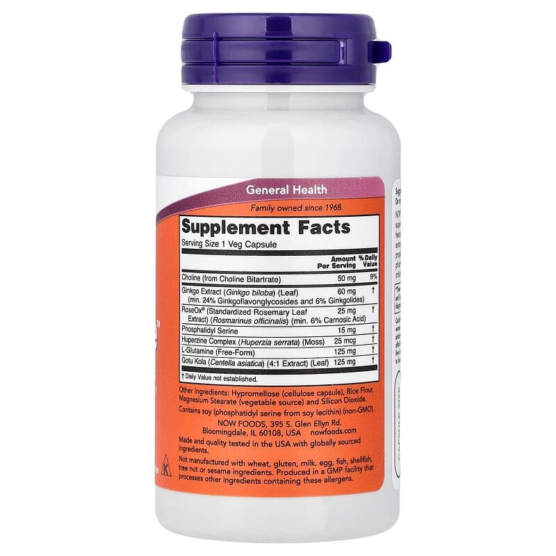 NOW Foods, Brain Elevate, 60 cápsulas vegetales – NOW Foods – imagen 2