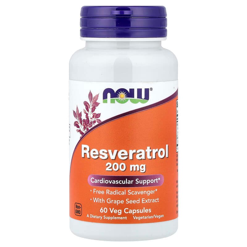 NOW Foods, Resveratrol natural, 200 mg, 60 cápsulas vegetarianas