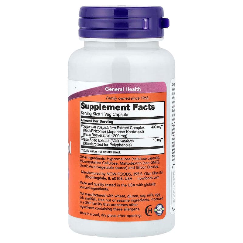 NOW Foods, Resveratrol natural, 200 mg, 60 cápsulas vegetarianas – NOW Foods – imagen 2