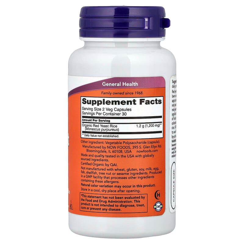 NOW Foods, Arroz de levadura roja, 60 cápsulas vegetales (600 mg por cápsula) – NOW Foods – imagen 2
