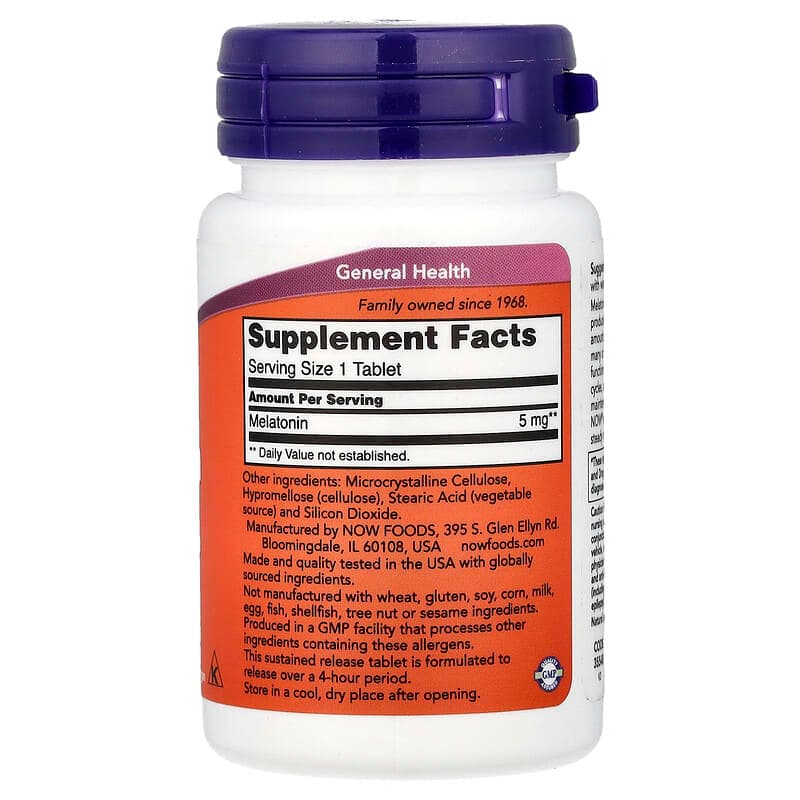 NOW Foods, Melatonina, 5 mg, 120 comprimidos – NOW Foods – imagen 2