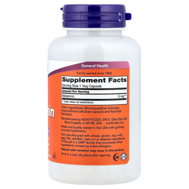 NOW Foods, Melatonina, 5 mg, 180 cápsulas vegetales – NOW Foods – imagen 2