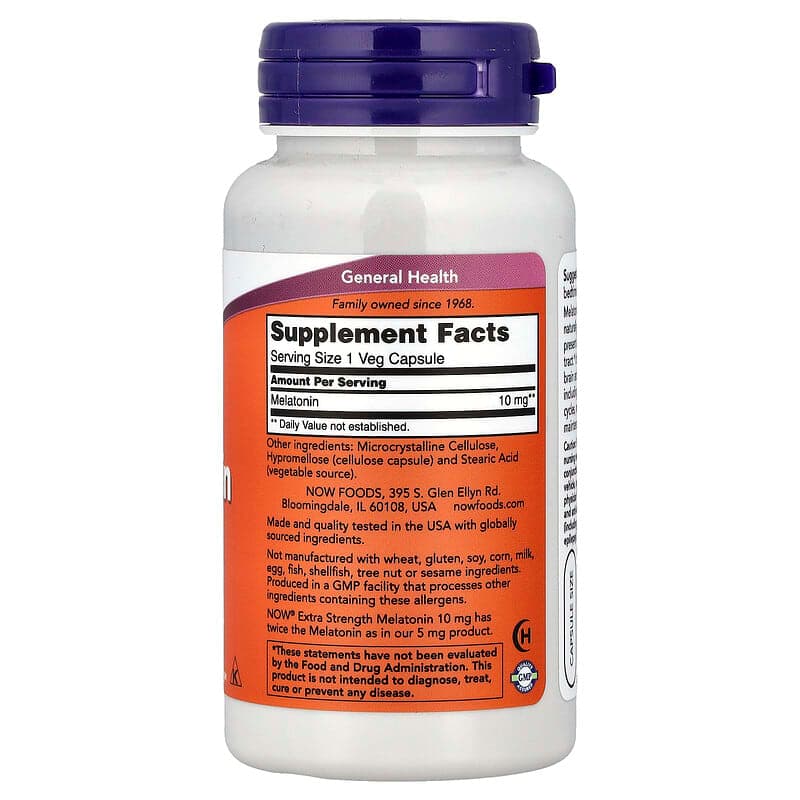 NOW Foods, Melatonina, 10 mg, 100 cápsulas vegetales – NOW Foods – imagen 2