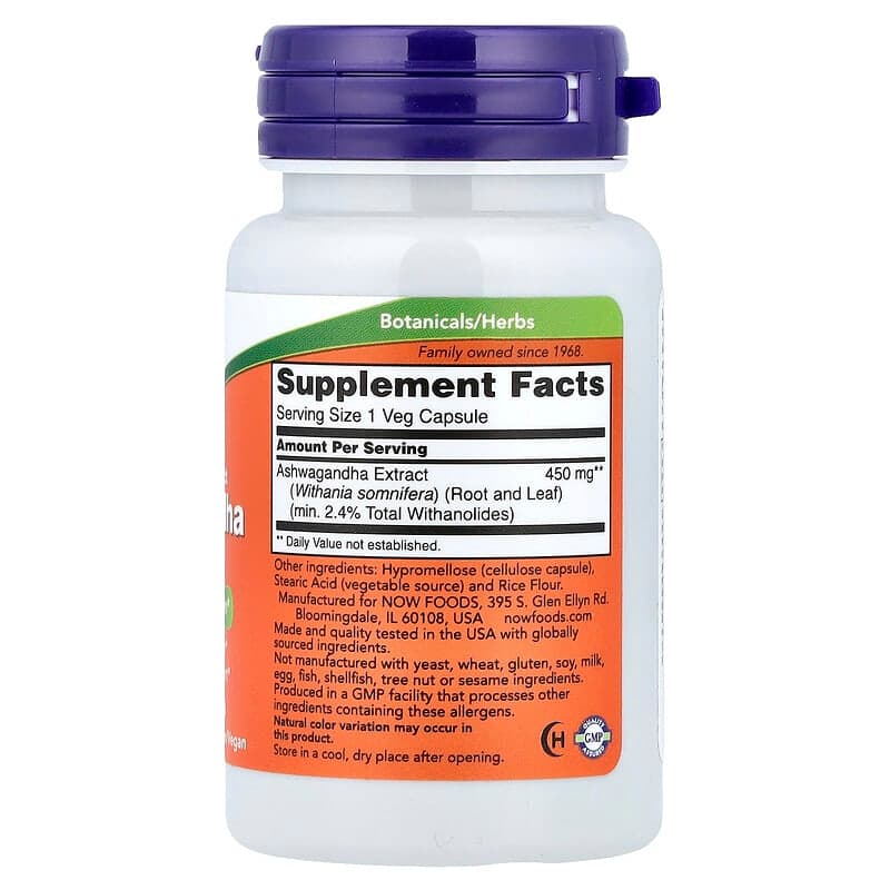 NOW Foods, Ashwagandha, 450 mg, 30 cápsulas vegetales – NOW Foods – imagen 2