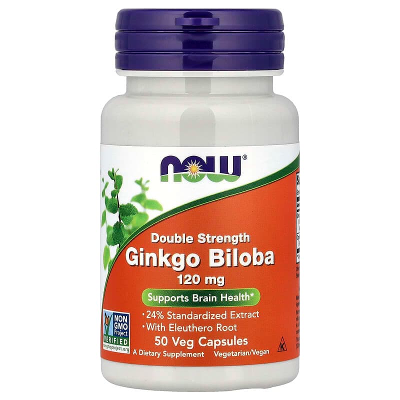 NOW Foods, Ginkgo biloba con raíz de ginseng siberiano, 50 cápsulas vegetales