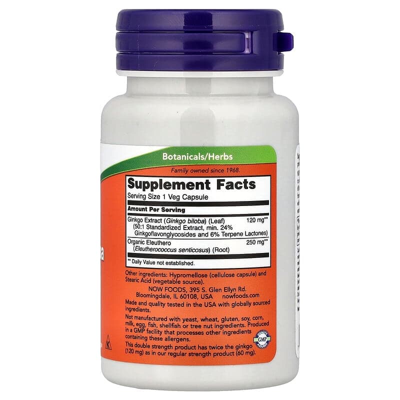NOW Foods, Ginkgo biloba con raíz de ginseng siberiano, 50 cápsulas vegetales – NOW Foods – imagen 2