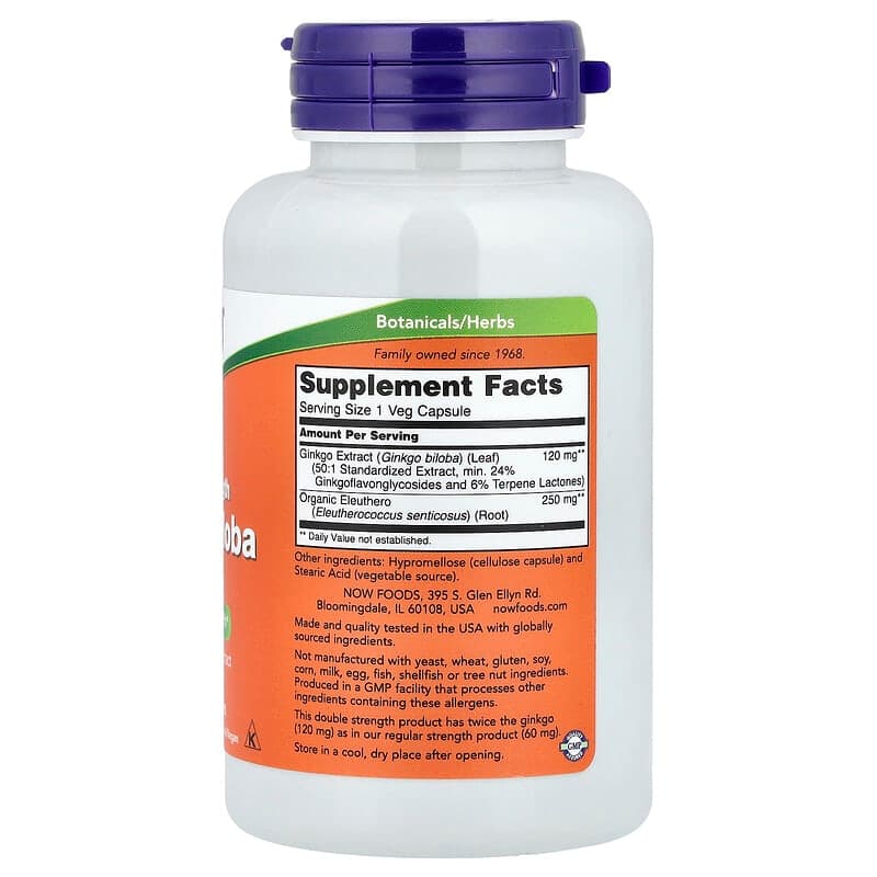 NOW Foods, Ginkgo biloba con raíz de ginseng siberiano, 100 cápsulas vegetales – NOW Foods – imagen 2
