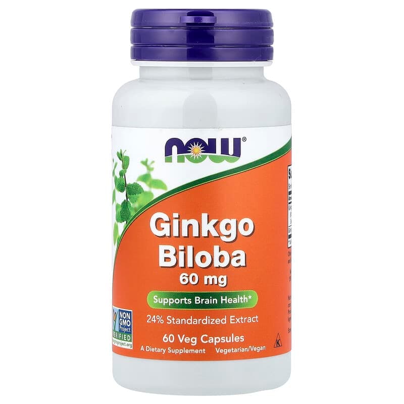 NOW Foods, Ginkgo biloba, 60 mg, 60 cápsulas vegetales