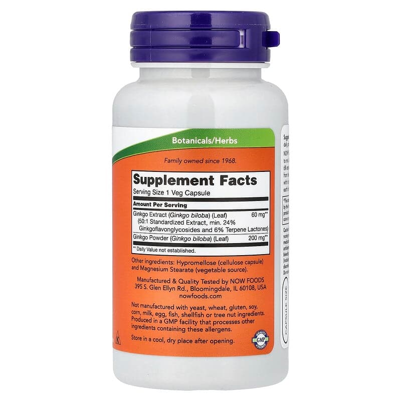 NOW Foods, Ginkgo biloba, 60 mg, 120 cápsulas vegetales – NOW Foods – imagen 2