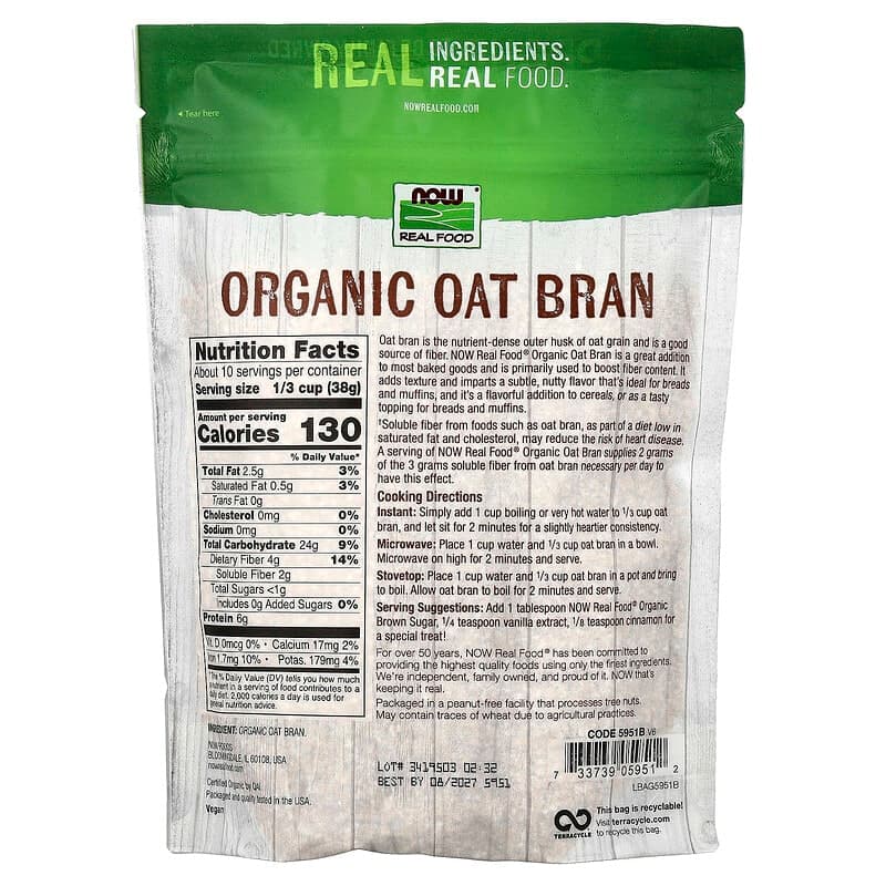 NOW Foods, Real Food, Salvado de avena orgánica, 397 g (14 oz) – NOW Foods – imagen 2