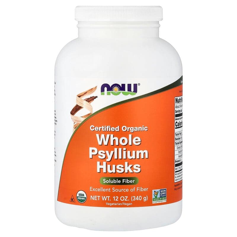 NOW Foods, Cáscaras de psyllium enteras orgánicas certificadas, 340 g (12 oz)