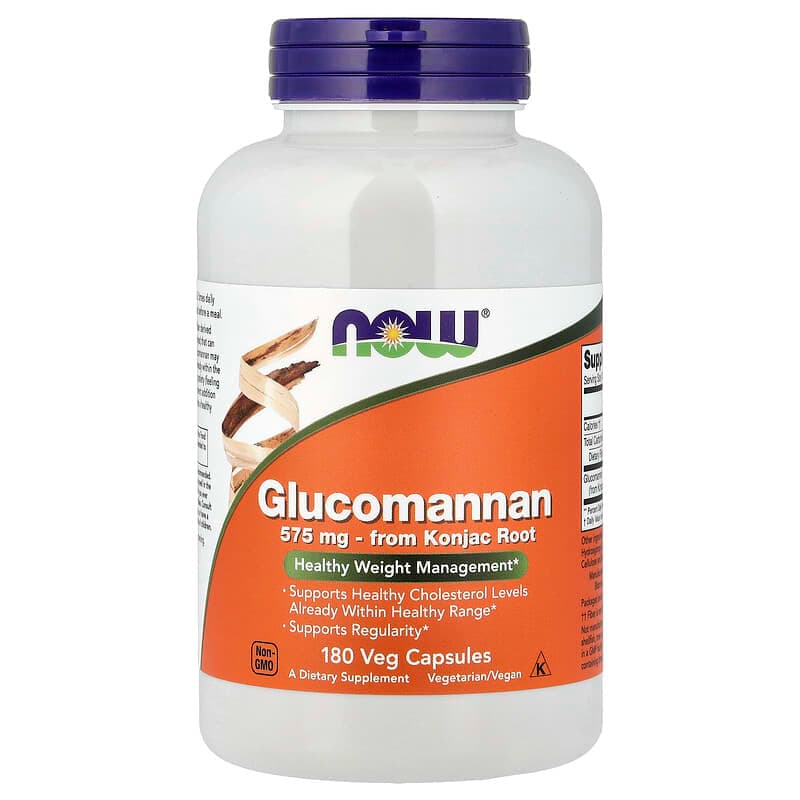 NOW Foods, Glucomanano, 575 mg, 180 cápsulas vegetales