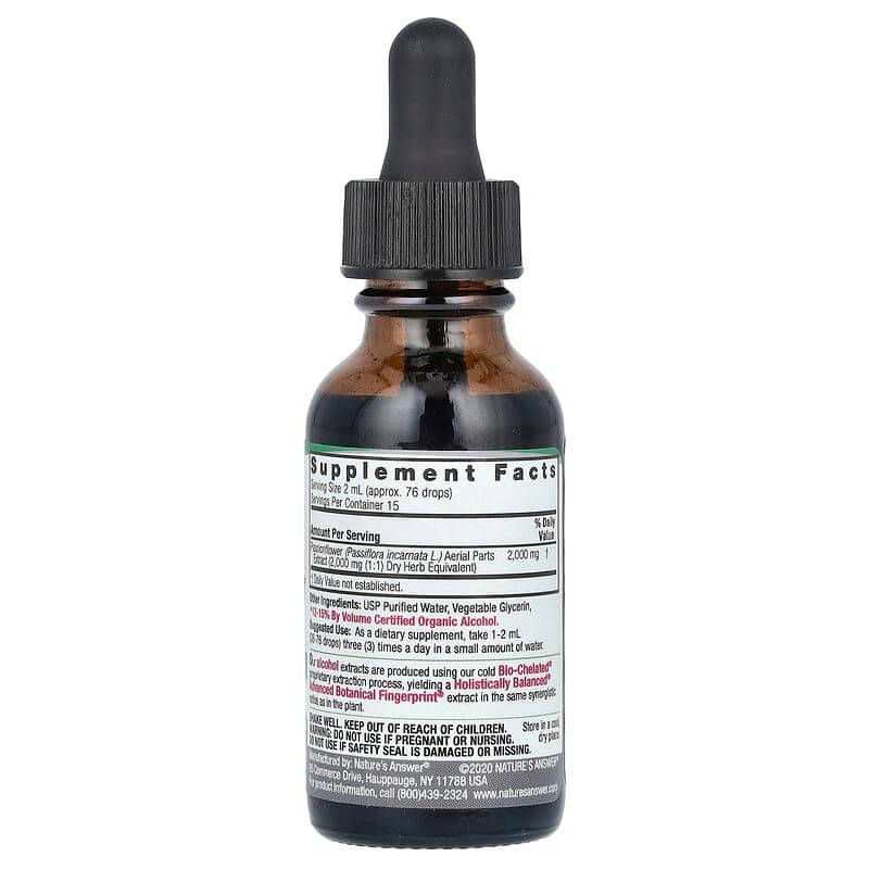 Nature's Answer, Partes aéreas de la flor de la pasión, Extracto fluido, 2000 mg, 30 ml (1 oz. líq.) – Nature's Answer – imagen 2