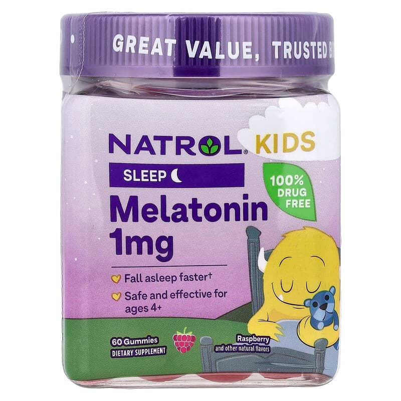 Natrol, Gomitas con melatonina para niños de 4 años en adelante, Frambuesa, 1 mg, 60 gomitas