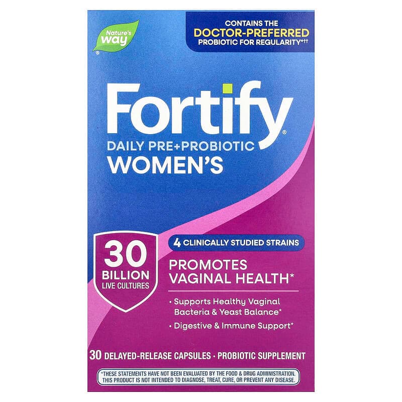 Nature's Way, Fortify®, Suplemento prebiótico diario con probióticos para mujeres, 30.000 millones de UFC, 30 cápsulas de liberación retardada