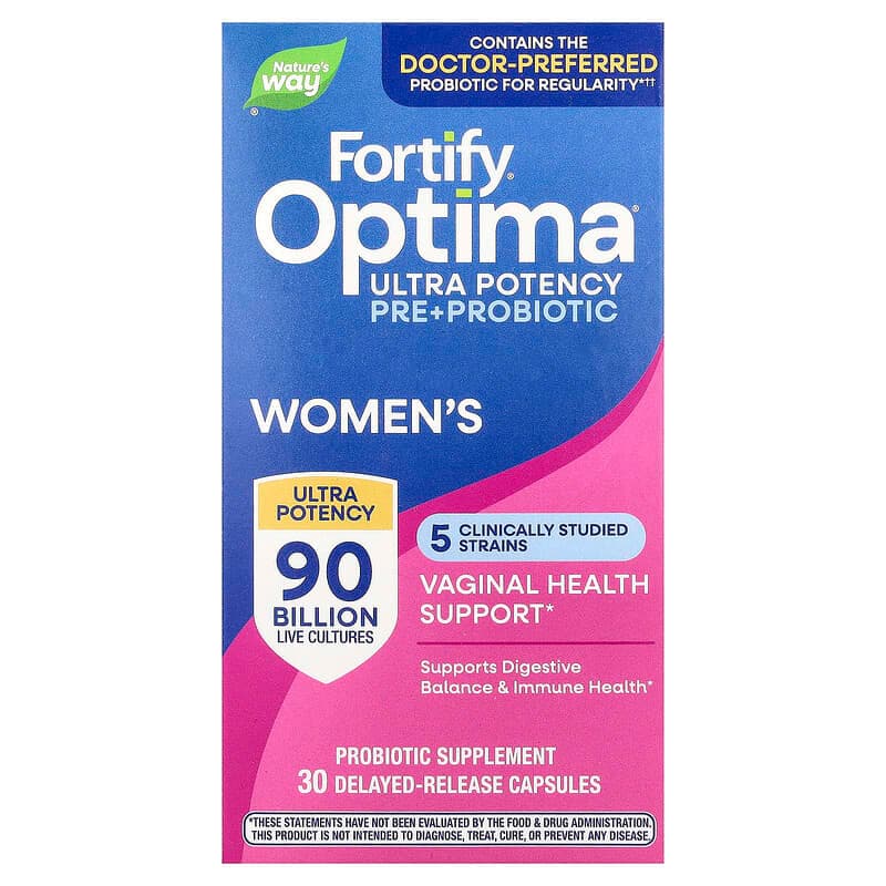Nature's Way, Fortify Optima, Suplemento con probióticos y prebióticos para mujeres, Cuidado avanzado, 90.000 millones, 30 cápsulas de liberación retardada