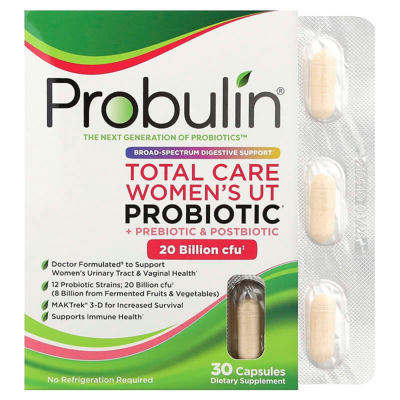 Probulin, Probiótico UT más prebiótico y posbiótico para mujeres de Total Care, 30 cápsulas