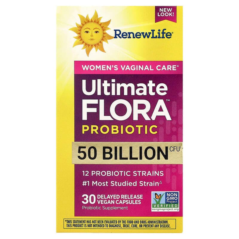 Renew Life, Ultimate Flora™, Suplemento probiótico, 50.000 millones de UFC, 30 cápsulas veganas de liberación retardada
