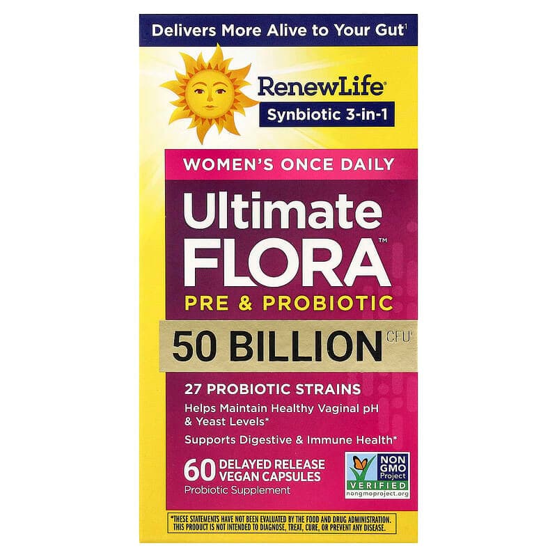 Renew Life, Ultimate Flora™, Suplemento probiótico, 50.000 millones de UFC, 60 cápsulas veganas de liberación retardada