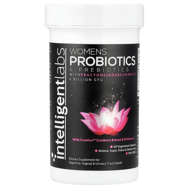 Intelligent Labs, Probióticos y prebióticos con fructooligosacáridos para mujeres, 60 cápsulas vegetales