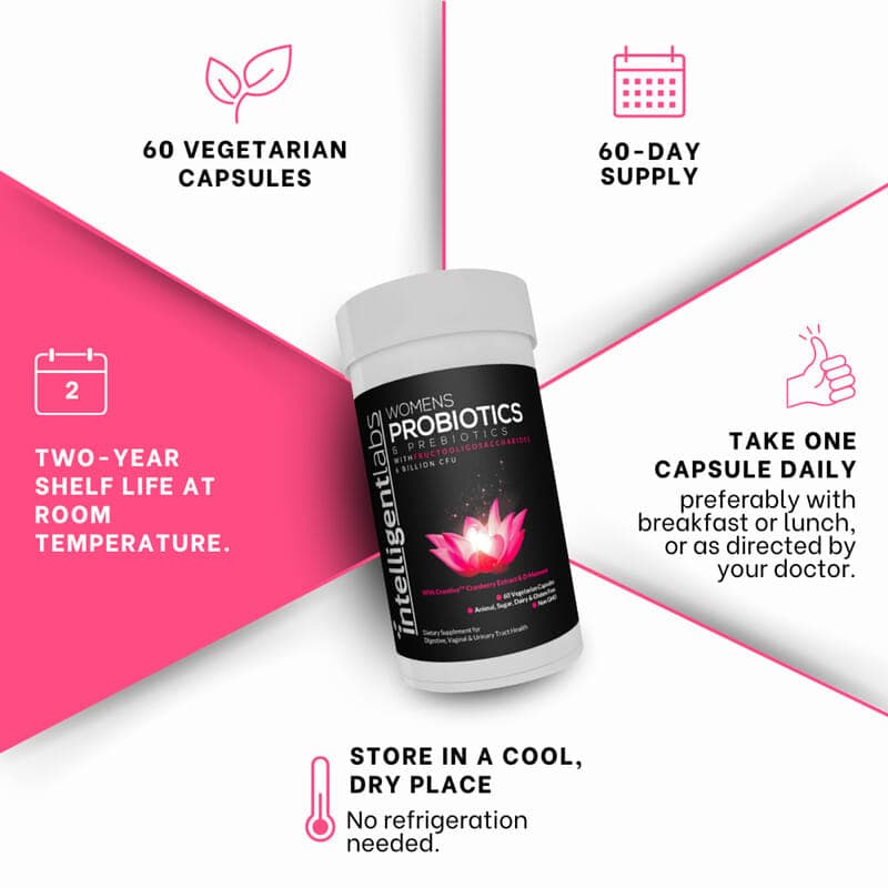 Intelligent Labs, Probióticos y prebióticos con fructooligosacáridos para mujeres, 60 cápsulas vegetales – Intelligent Labs – imagen 3