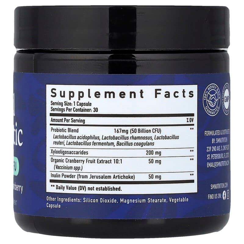SMNutrition, Suplemento probiótico vaginal con prebióticos y arándano rojo, 30 cápsulas – SMNutrition – imagen 2