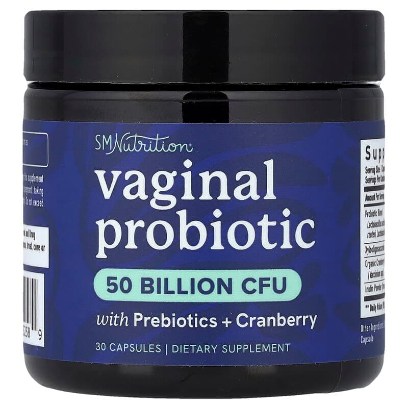 SMNutrition, Suplemento probiótico vaginal con prebióticos y arándano rojo, 30 cápsulas