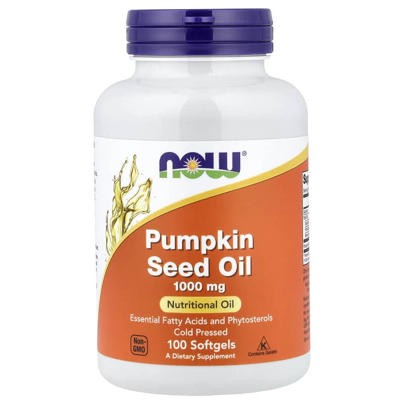 NOW Foods, Aceite de semilla de calabaza, 100 cápsulas blandas (1000 mg por cápsula)